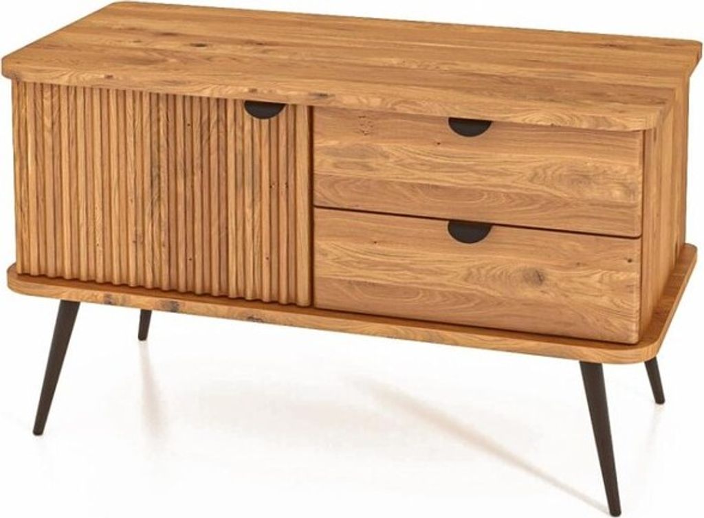 Kommode Tula Wildeiche massiv 97x46x57 mit 2 Schubladen 1 Tür Riffelfront