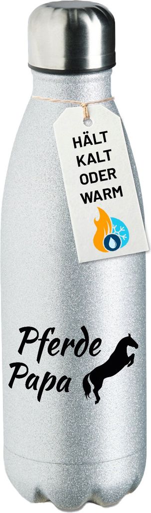 Huuraa Trinkflasche Pferdepapa Silhouette 500ml Silver Edelstahl Wasserflasche Trinkflasche Geschenkidee