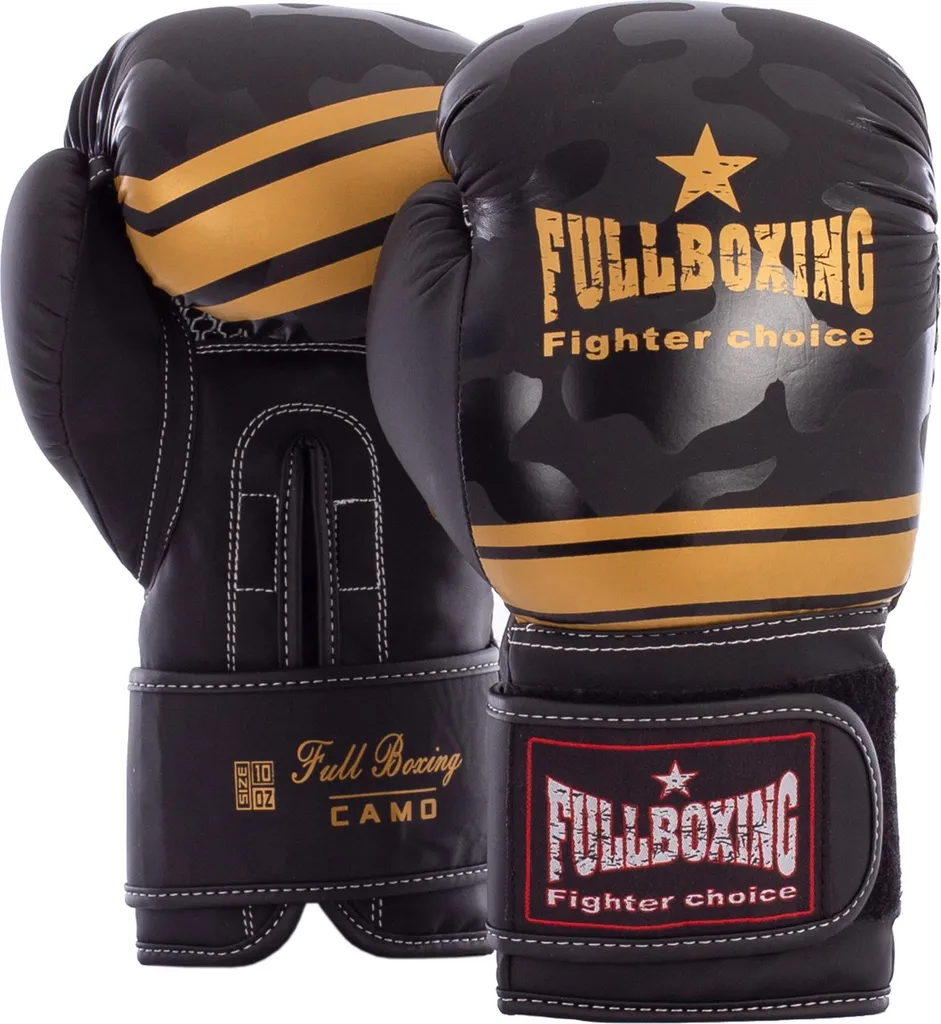 Gants de boxe Fullboxing Camo Noir/Multicolore - Protection Pro 10-14 Oz