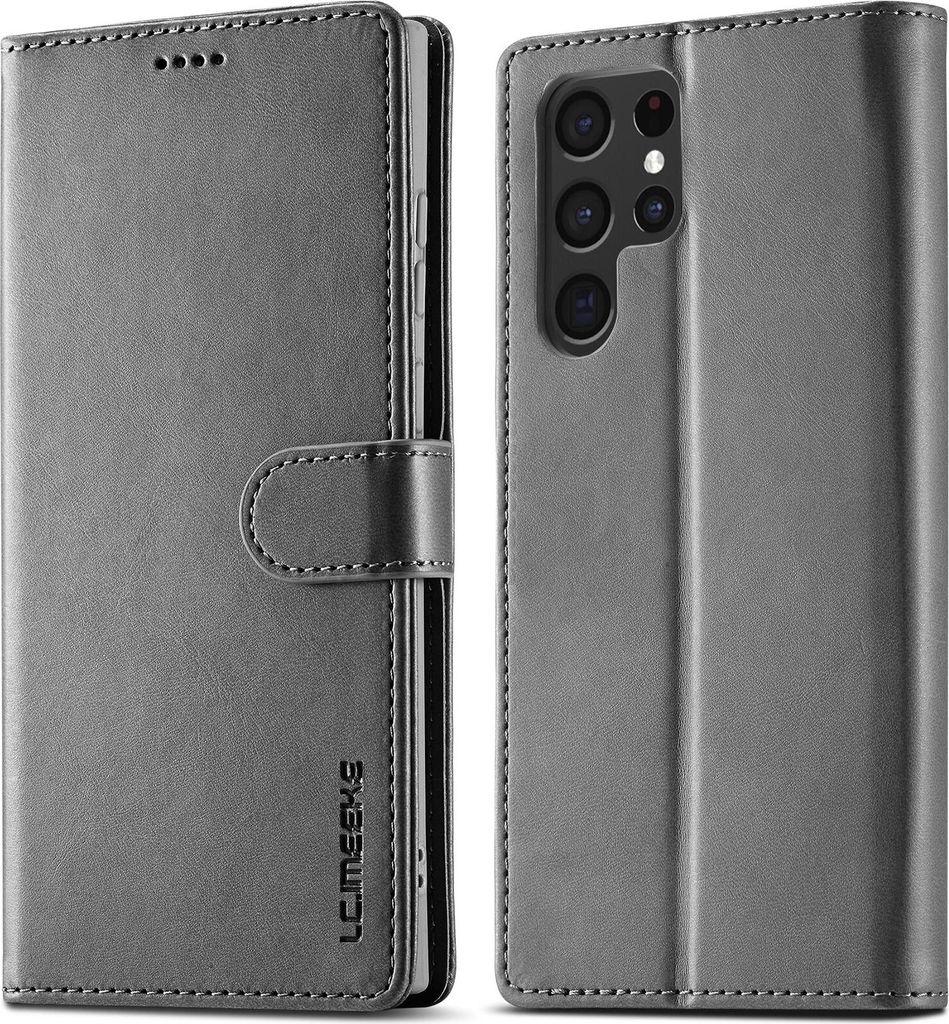 Hülle für Samsung Galaxy S25 Ultra, Klapphüllen Brieftasche Leder Magnetverschluss Ständer Schutzhülle Gris