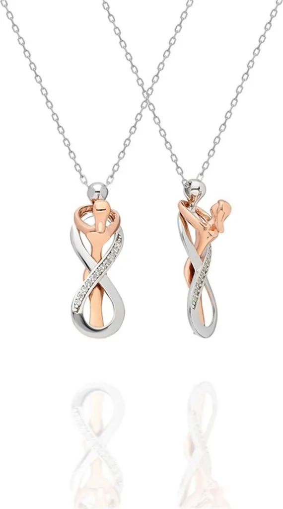 Chaîne en argent 925 Infini avec pendentif couple enlacé et zircone