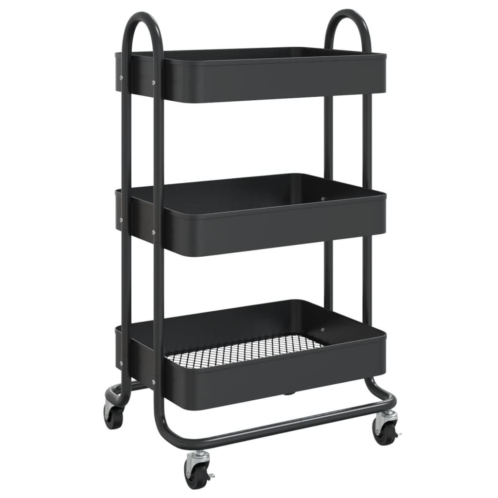 vidaXL 3-Etagen-Wagen Schwarz 43x34x79 cm Stahl Produktbild 