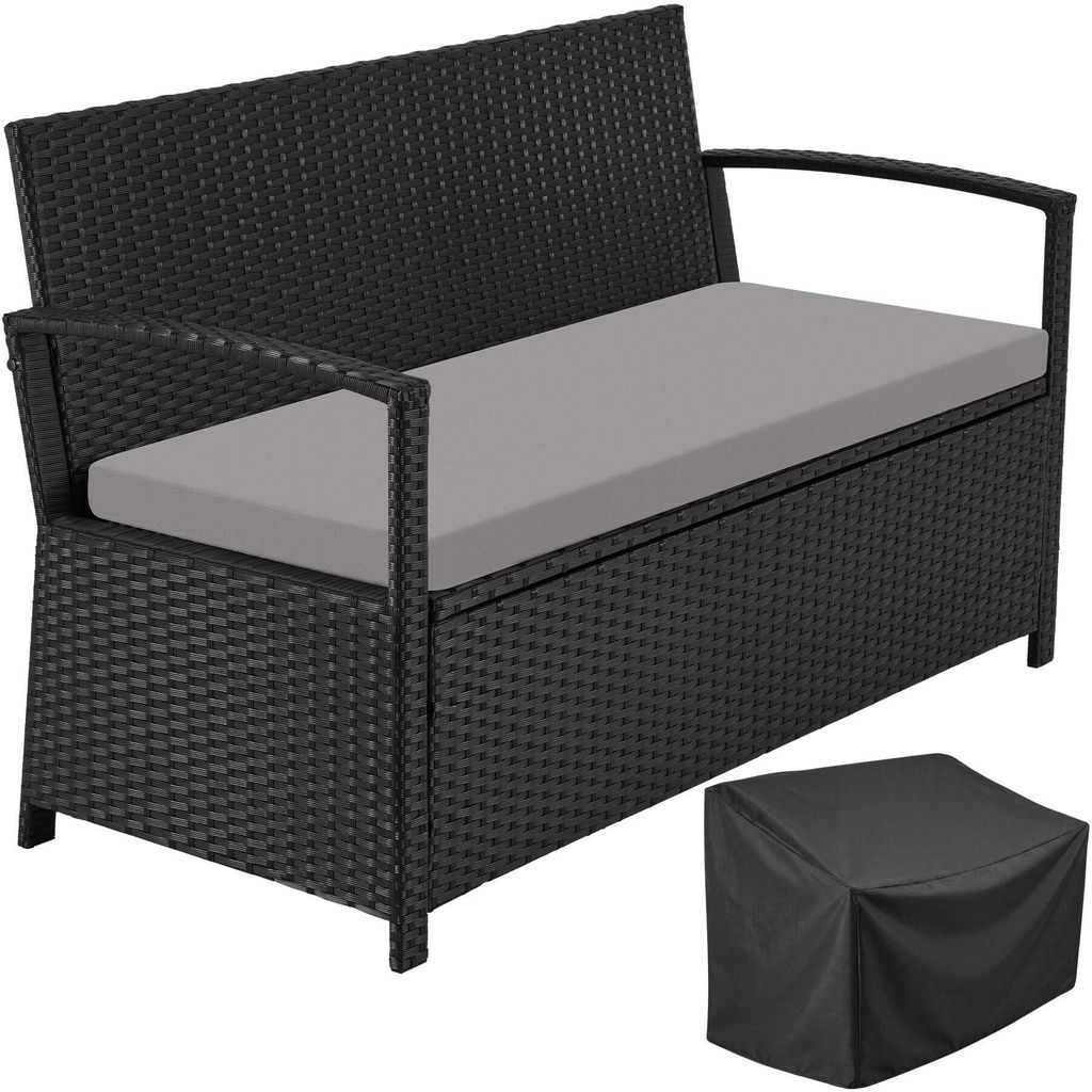 tectake® Rattan-Gartenbank, 2-Sitzer, wetterfest, Stauraum Produktbild 
