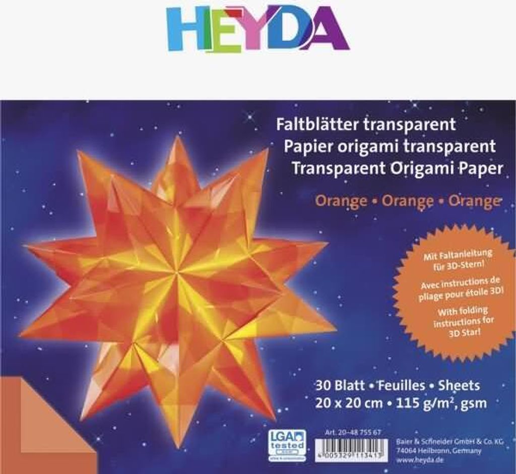 HEYDA Faltblätter transparent 20 x 20 cm Transparentpapier orange
