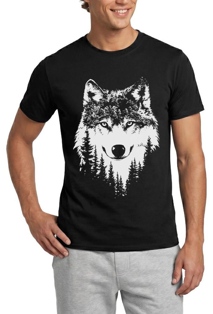 Spreadshirt Wolfskopf | Minimalistisches Wolf Motiv Männer T-Shirt, S, Schwarz