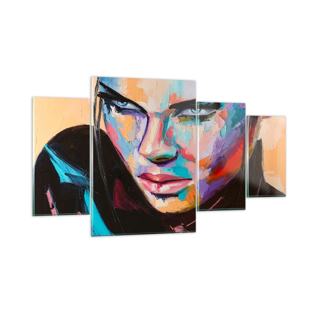 Bilder auf glas - Frau Emotionen Gesicht Mehrfarbig - 160x90cm - Glasbilder - Wandbilder - Kunstdruck - Wanddekoration aus Glas - Glas Bilder - Wan...