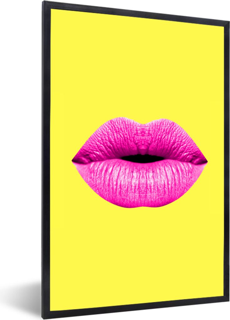 MuchoWow MuchoWow Gerahmtes Poster Lippen - Rosa - Gelb 20x30 cm - Poster mit zchwarzem Bilderrahmen - Drucken - Bilder Poster im Rahmen