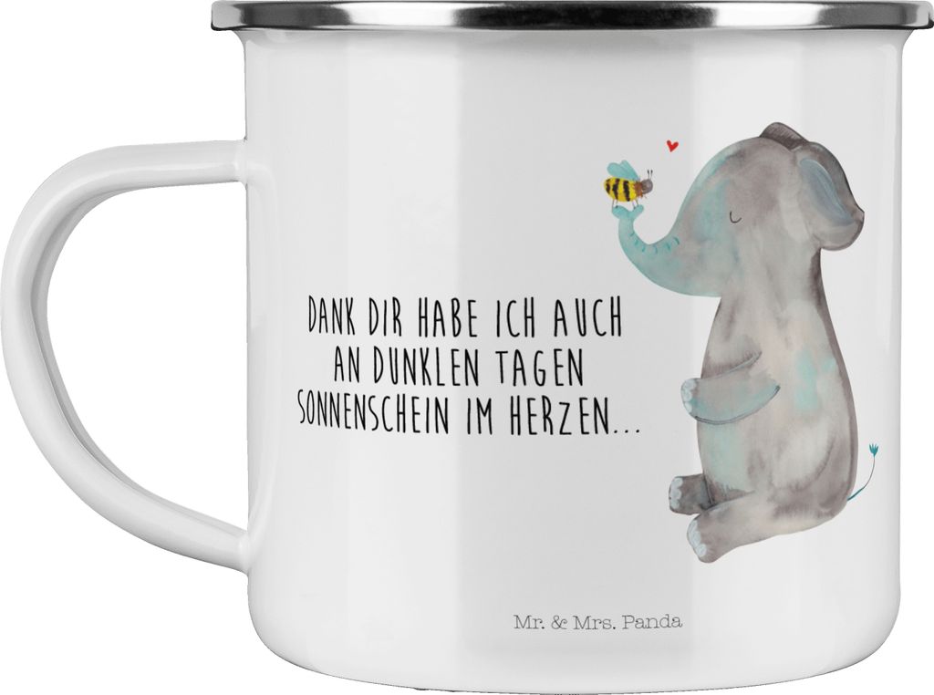 Mr. & Mrs. Panda Pott Elefant Biene - Weiß - Geschenk, Liebesspruch, Heiratsantrag, Haferl, Kaffeepott, Emaille Becher, Liebe, Tasse, Lustige Spr...