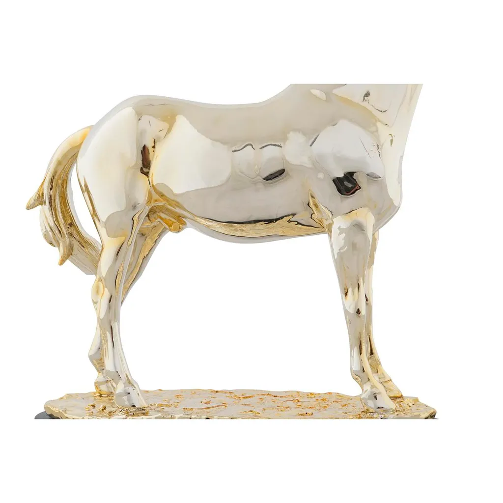 Statue Décorative de Cheval Noir et Doré en Résine pour Salon 30cm