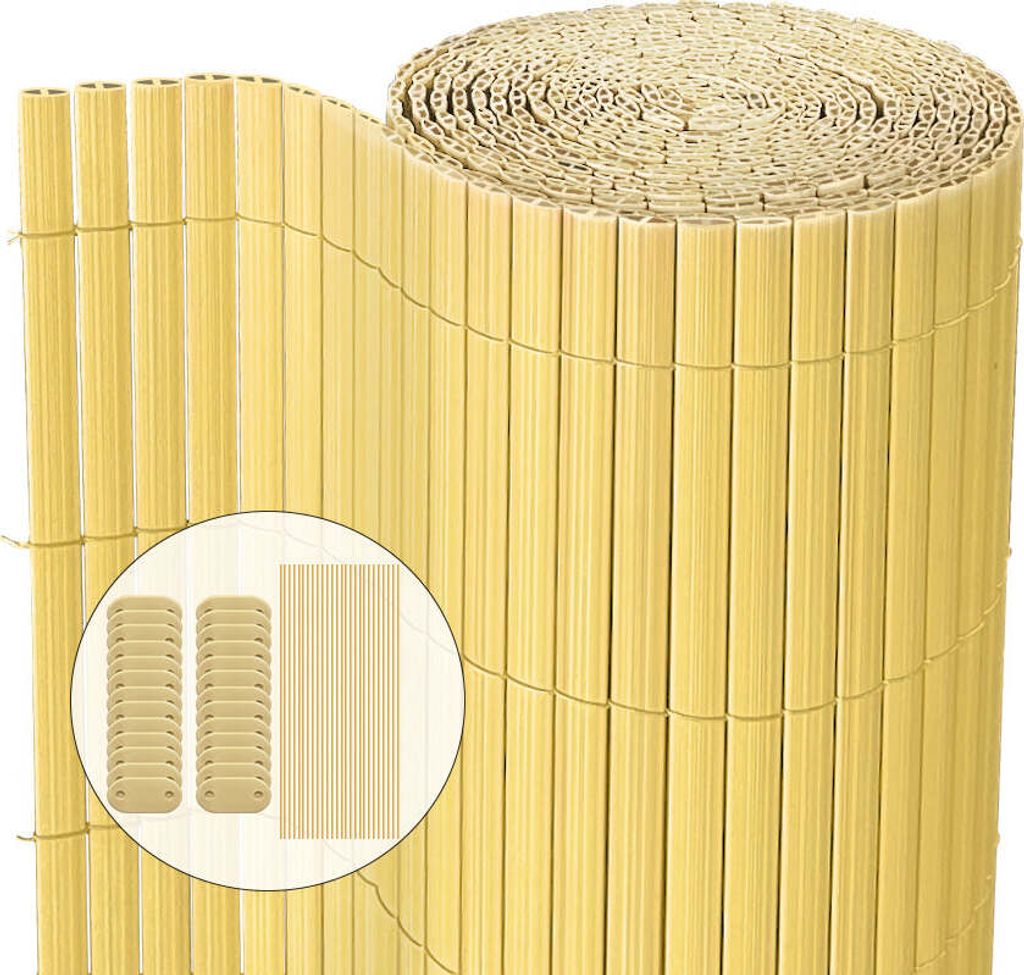VOUNOT PVC Sichtschutzmatte 90x500 cm, Sichtschutz für Balkon Terrasse, Bambus
