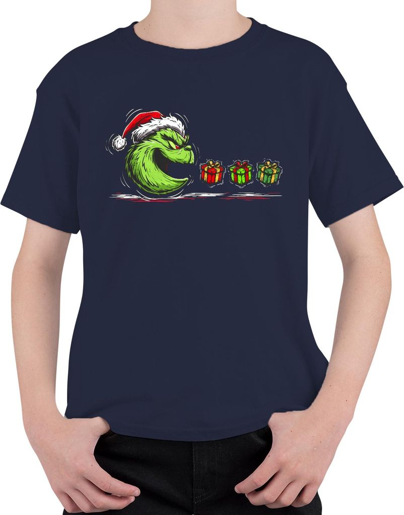 Grinch Gesicht Geschenke Weihnachten böse lustig Vintage Uni Kinder T-Shirt, Navy, 104