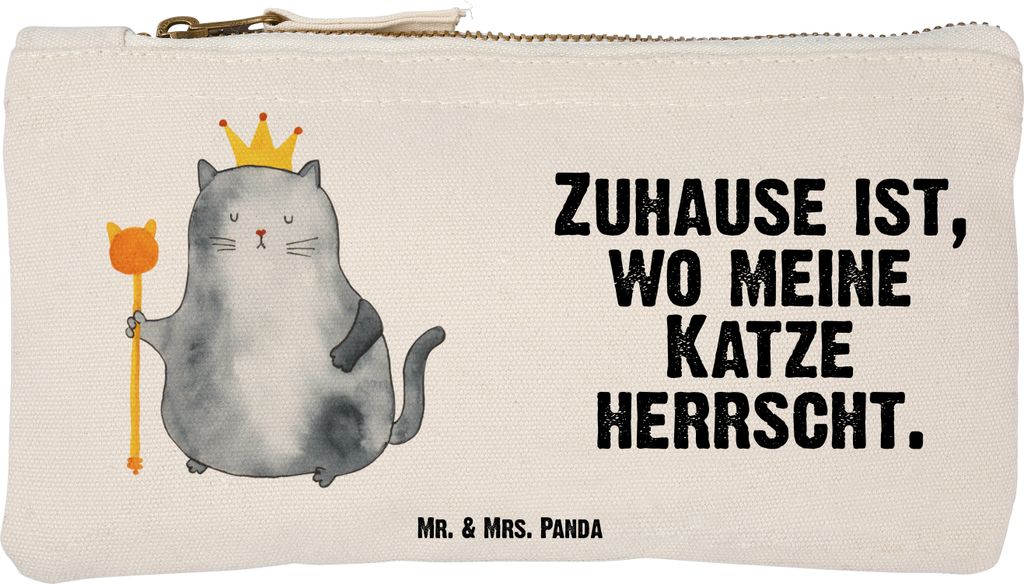 Mr. & Mrs. Panda Etui Katze König Größe S Klein - Weiß - Geschenk, Kater, kosmetiktäschchen, Pouch, Cat, Make-Up Tasche, Federmappe, Krone, Ku...