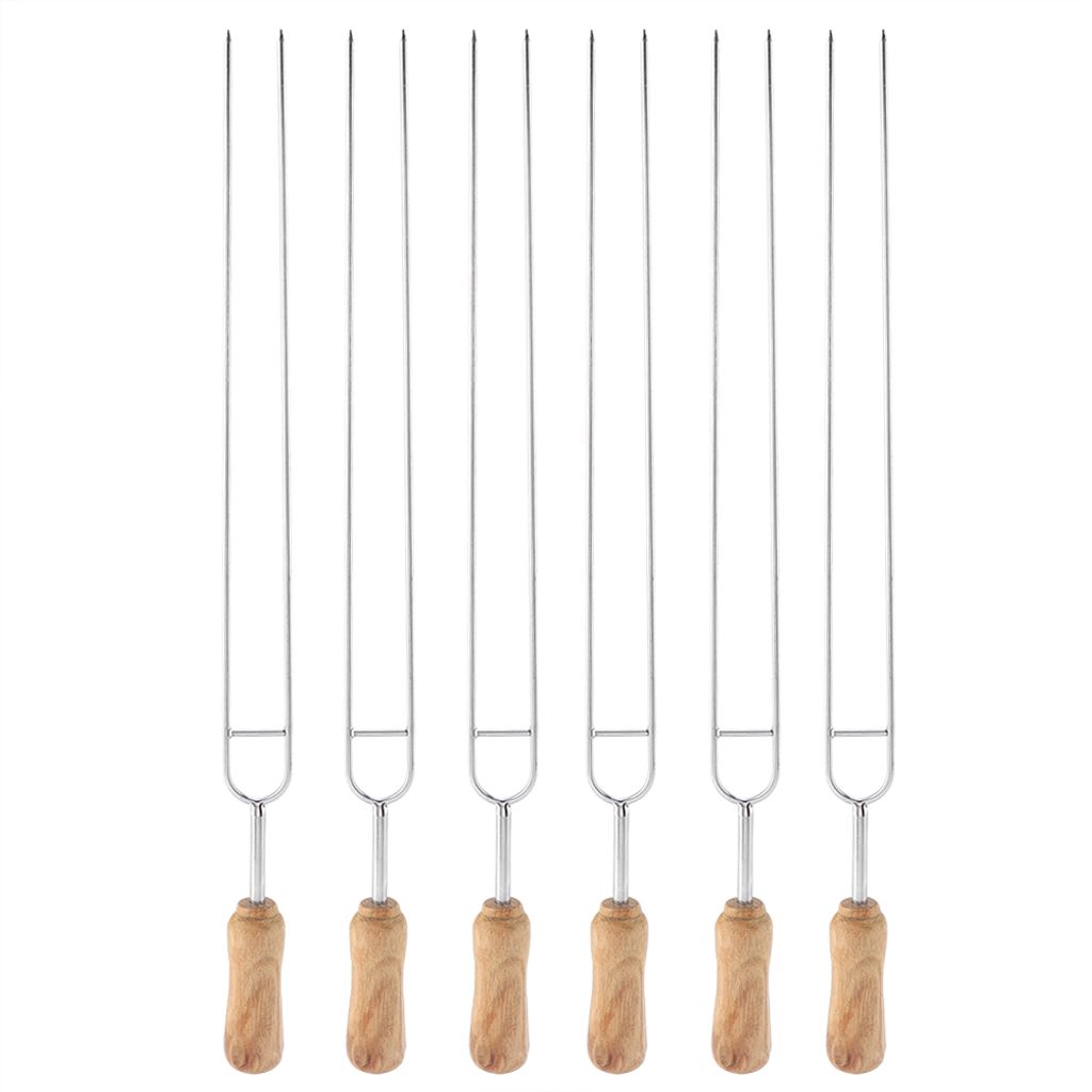 Edelstahlgabel Holzgriff U-förmig BBQ Bratnadel Spieße Gabeln