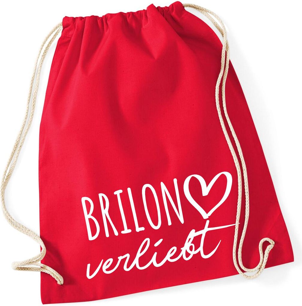 Huuraa Gymbag Brilon verliebt Geschenk 12 Liter Classic Red Baumwolle Brilon Geschenkidee