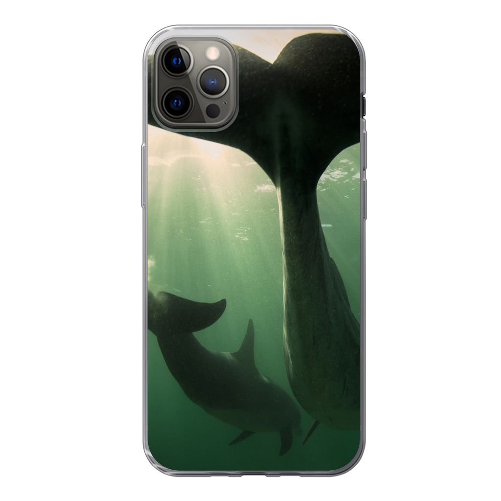 MuchoWow Handyhülle Schutzhülle Hülle für iPhone 12 Pro Max Delfin - Wasser - Blau Silikon Softcase Handy Hülle - Hartschale