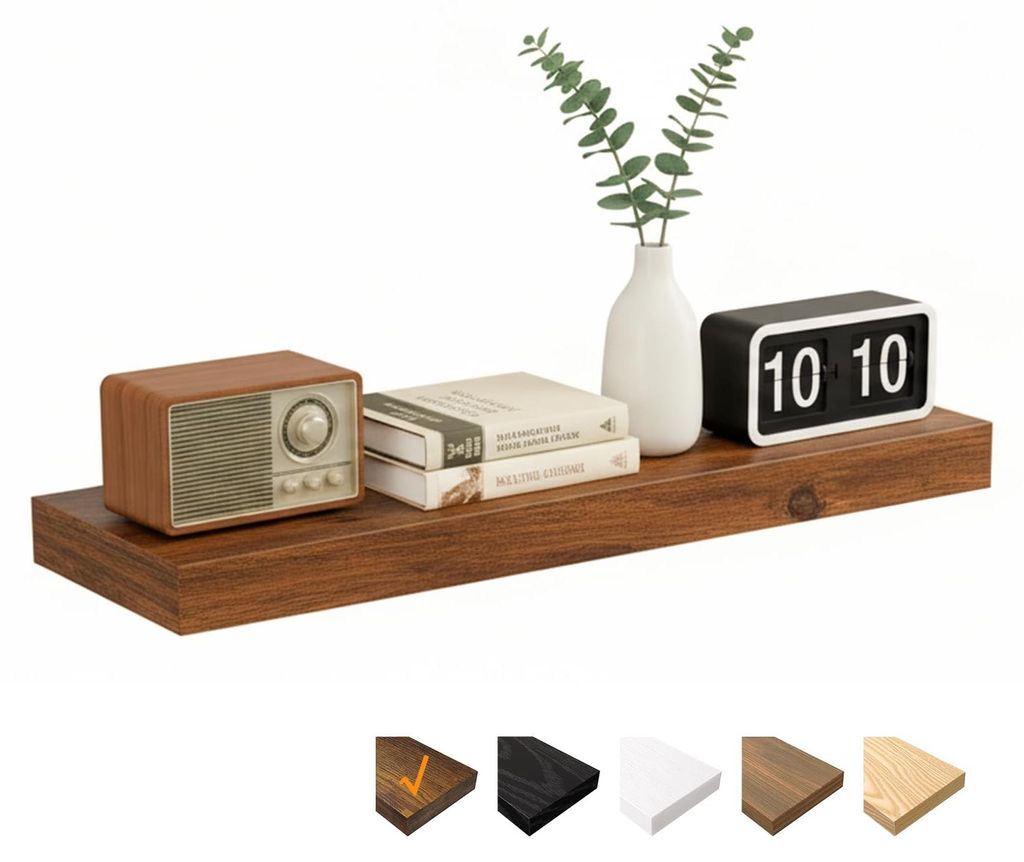 Braun Wandregal, 80 x 23,5 x 3,8 cm, Holzregal mit unsichtbaren Wandhalterungen, schwebendes Regal für Schlafzimmer, Wohnzimmer, Badezimmer, Küch...