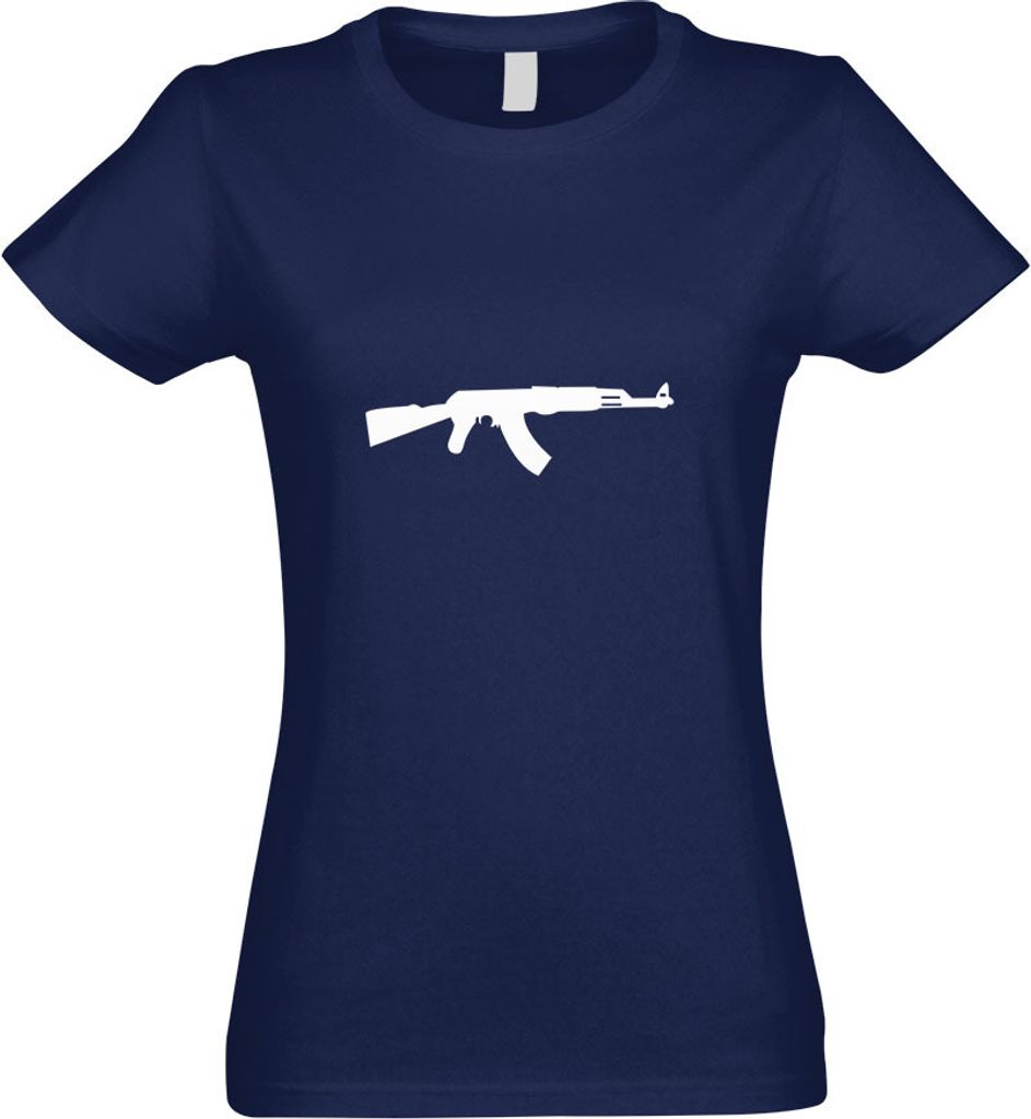 Kiwistar - T-Shirt tailliert - Damen - Navy - AK 47 Kalaschnikow - mit Motiv Bedruckt - Funshirt Design - Sport - Freizeit - Damen - XL