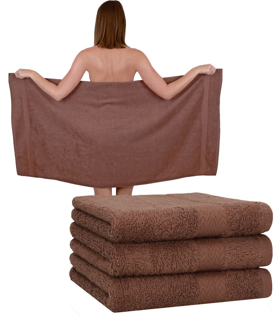 Betz 4 Stück Duschtücher 70 x 140 cm PREMIUM 100% Baumwolle Liegetuch Strandtuch Farbe: nuss
