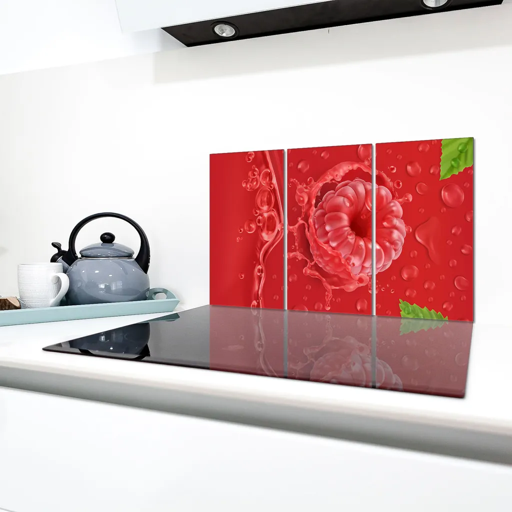 Piastre copri fornelli 3 pezzi 30x52 Vetro copri piano cottura in ceramica, rosso lampone - 3