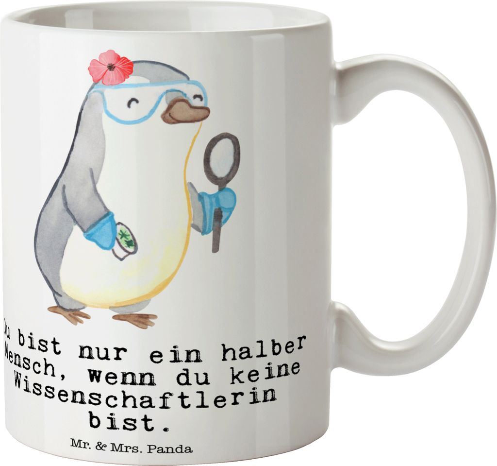 Mr. & Mrs. Panda Tasse Wissenschaftlerin Herz - Weiß - Geschenk, Kaffeebecher, Universität, Kaffeetasse, Becher, Trinkbecher, Keramiktasse, Spruc...