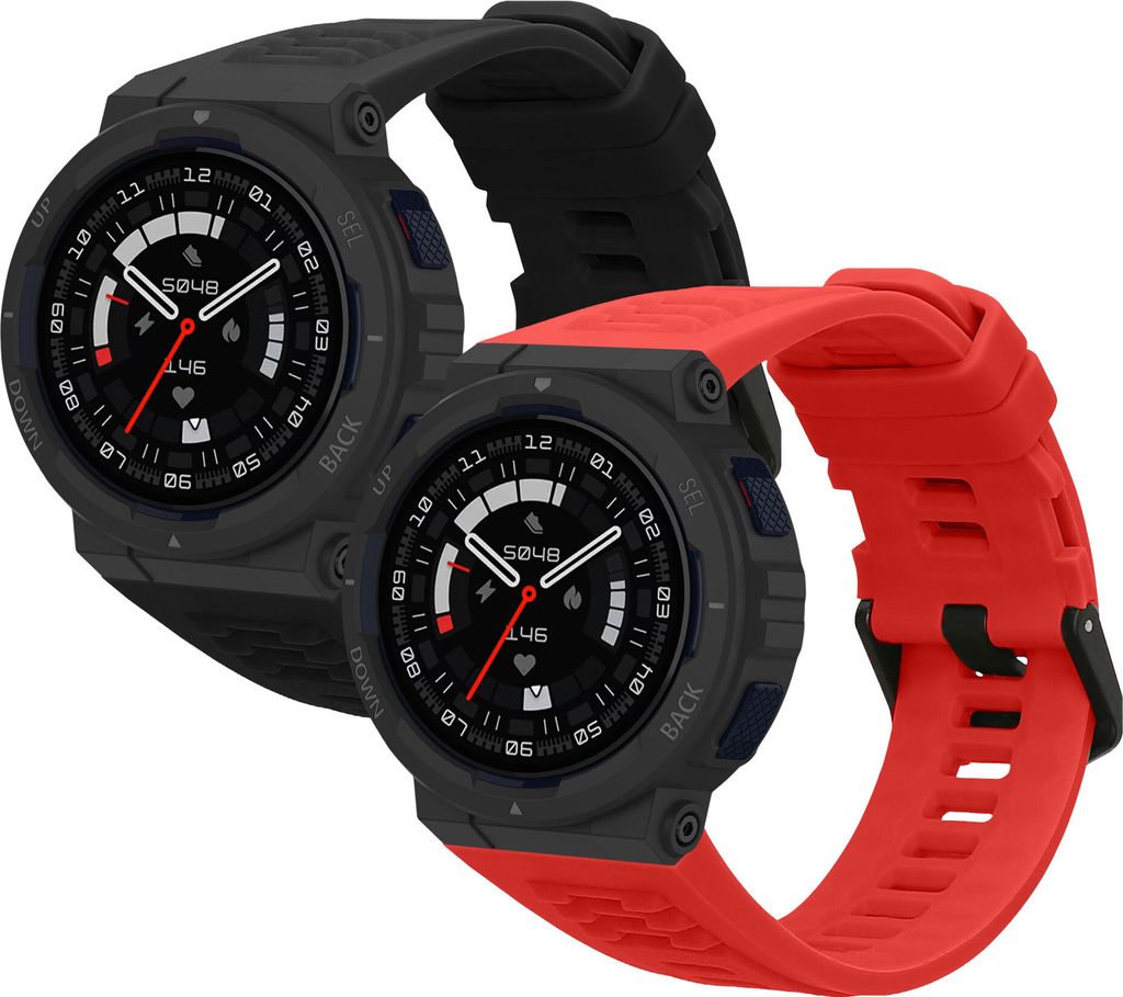 kwmobile 2x Uhrenarmband für Amazfit Active Edge (A2212) Armband - Fitnesstracker Band Set aus TPU Silikon - Ersatzarmband Smartwatch - Schwarz Rot