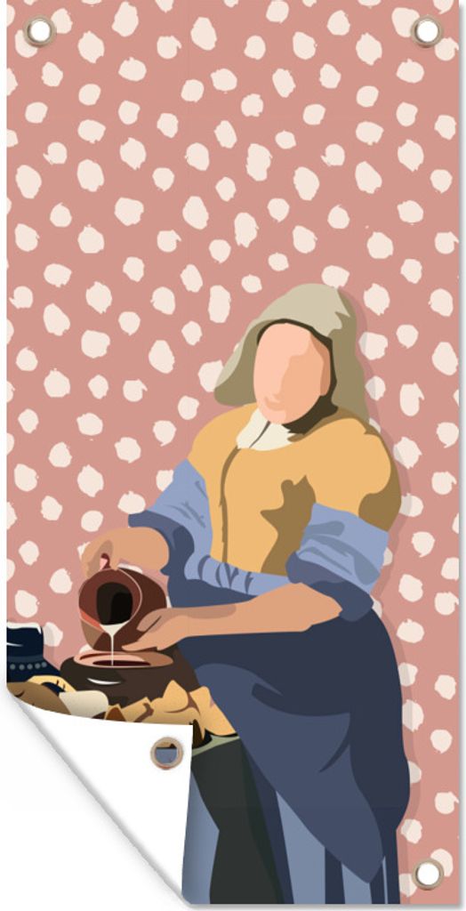 MuchoWow 80x160 cm Outdoor-Poster Gartendeko Sichtschutz Garten Poster für den Garten Pastell - Milchmädchen - Polka dots - Alte Meister