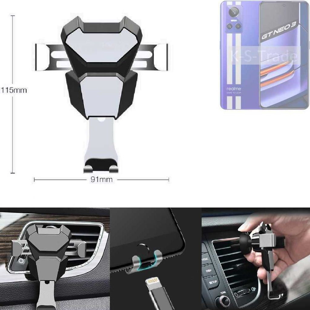 K-S-Trade Lüftungshalterung kompatibel mit Realme GT Neo 3 kompakte Handy-Halterung Lüftungsschlitz Lüftungsgitter Autohalterung KFZ Auto-Halterung