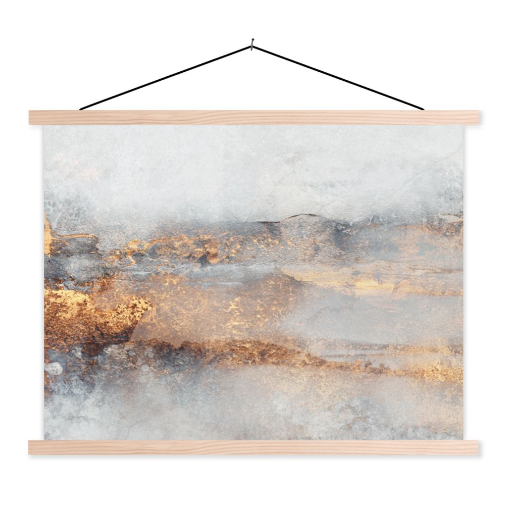 MuchoWow Textilposter Nebel - Gold - Abstrakt 120x90 cm mit holzfarbenen Rahmen - Magnetisch