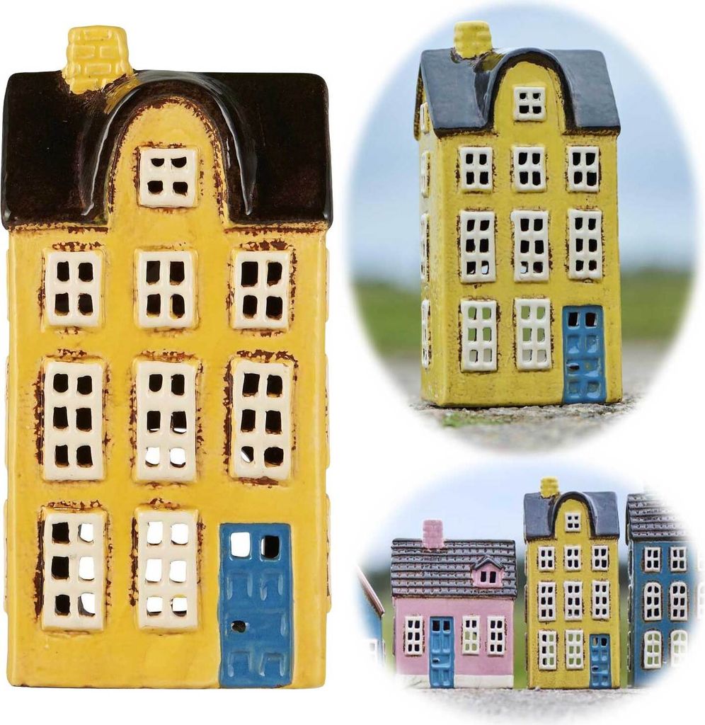 LS-LebenStil Lichterhaus Nyhavn 20cm Gelb Blau Keramik Produktbild