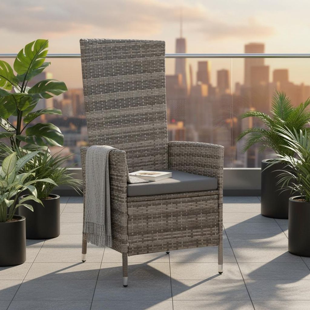 Verstellbarer Garten Relaxsessel Grau Polyrattan Gartenmöbel Balkon Sitzmöbel