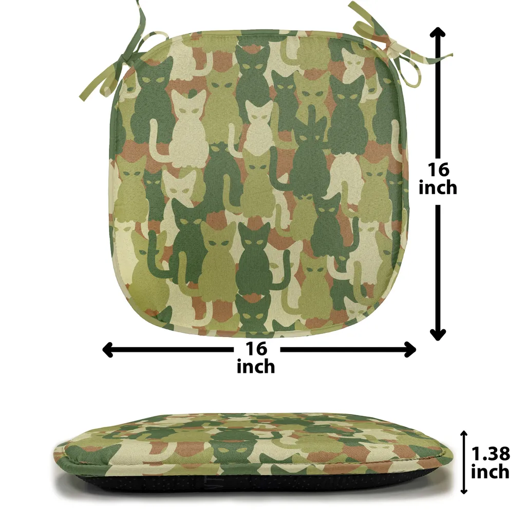 ABAKUHAUS Camo Imbottitura per sedie da sala da pranzo, sagome di gattini nella giungla, cuscino decorativo impermeabile con cinturini per sedie da cucina, 40 cm x 40 cm - confezione da 12, verde scuro crema - 2