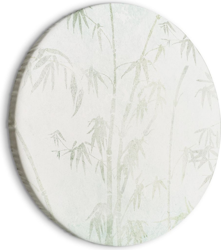 Italienischer Leinwand Rundes Bild - Bamboo forest - Delicate bamboo jungle in pastel colors of celadon and green on a light background/Jungle in A...