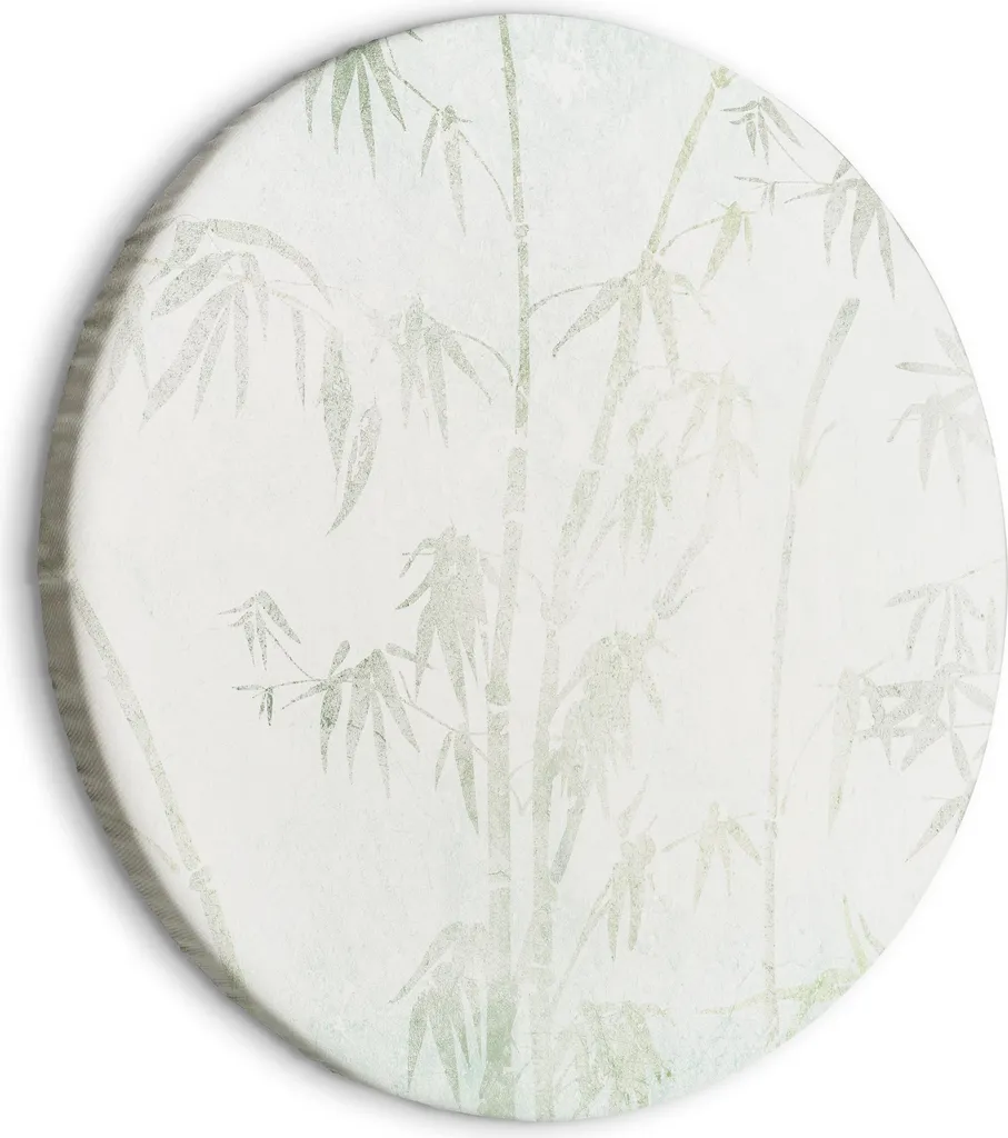 Décoration murale ronde Jungle en Asie - Tableau bambous vert céladon