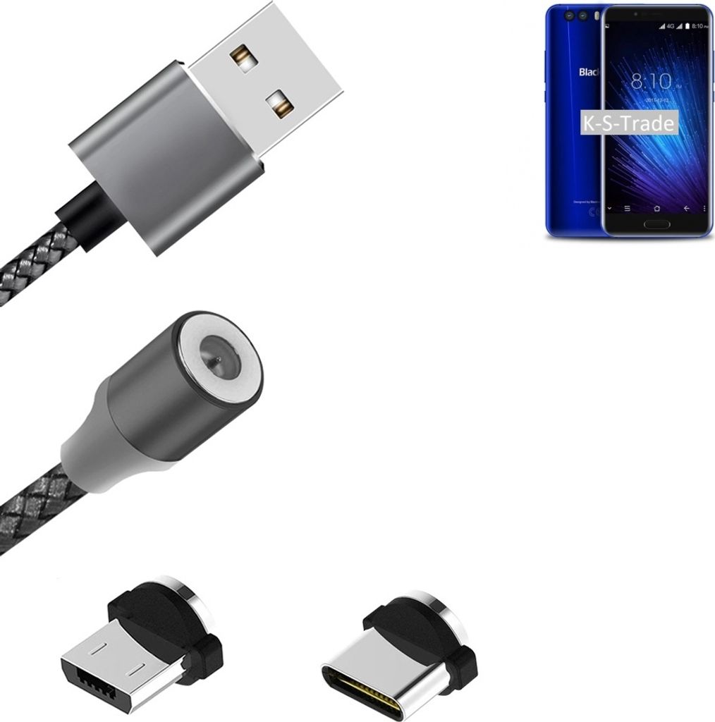 K-S-Trade Hochwertiges Magnet-Lade-kabel Sync-Kabel Daten-Kabel kompatibel mit Blackview P6000 mit USB-Typ-C-Anschluss und Micro-USB-Anschluss 2A bis