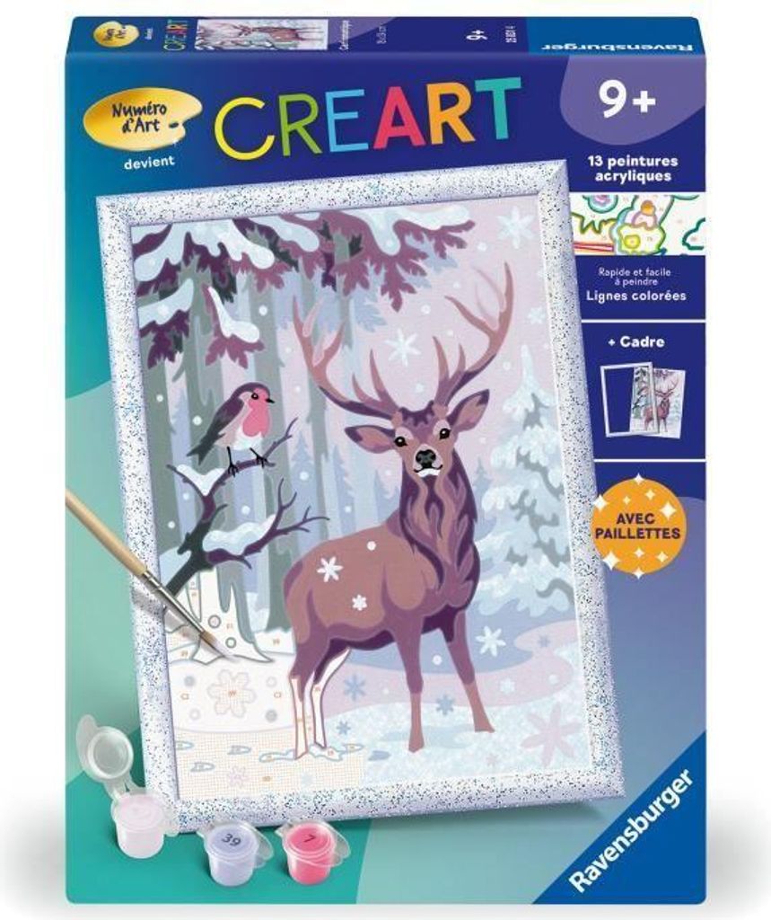 Malen nach Zahlen Set CreArt Kids Romantischer Hirsch, 18x24cm, Ab 9 Jahren, Mit Rahmen, Ravensburger