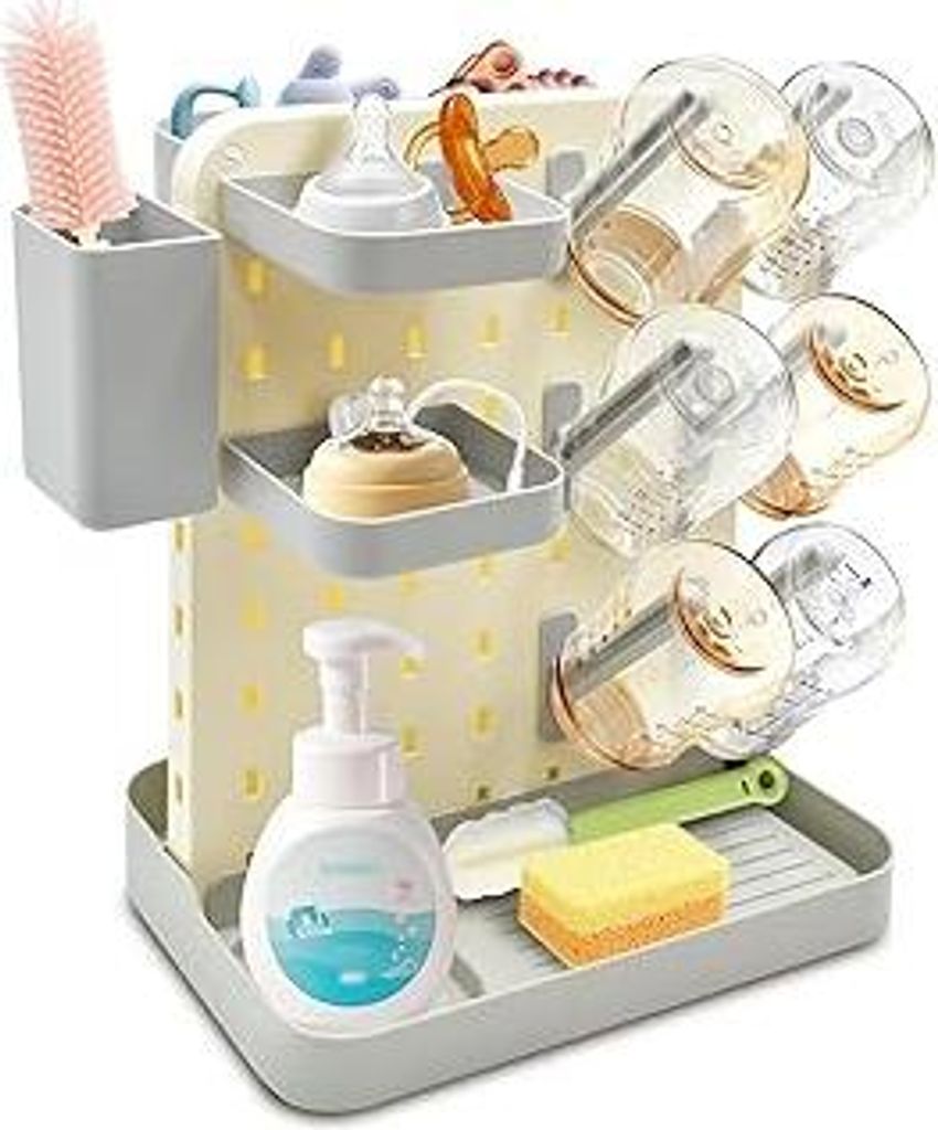 Babyflaschen Trockenständer Vertikal, Abnehmbarer Flaschentrockner Ständer Baby mit Lochplatte, Arbeitsplatte Flaschenhalter Babyflaschen für Tr...