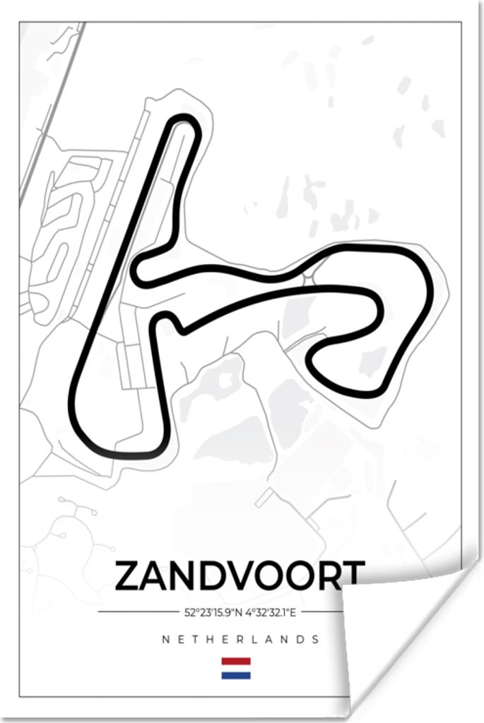 MuchoWow Poster Formel 1 - Rundkurs Zandvoort - Rennstrecke - Niederlande - Weiß 20x30 cm - Papierdruck