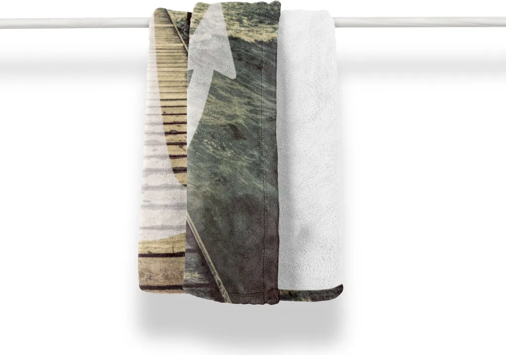 ABAKUHAUS Coperta in morbido pile di flanella nautico, Anchor Ocean Waves, confortevole peluche per interni ed esterni, 125 x 175 cm, grigio e marrone