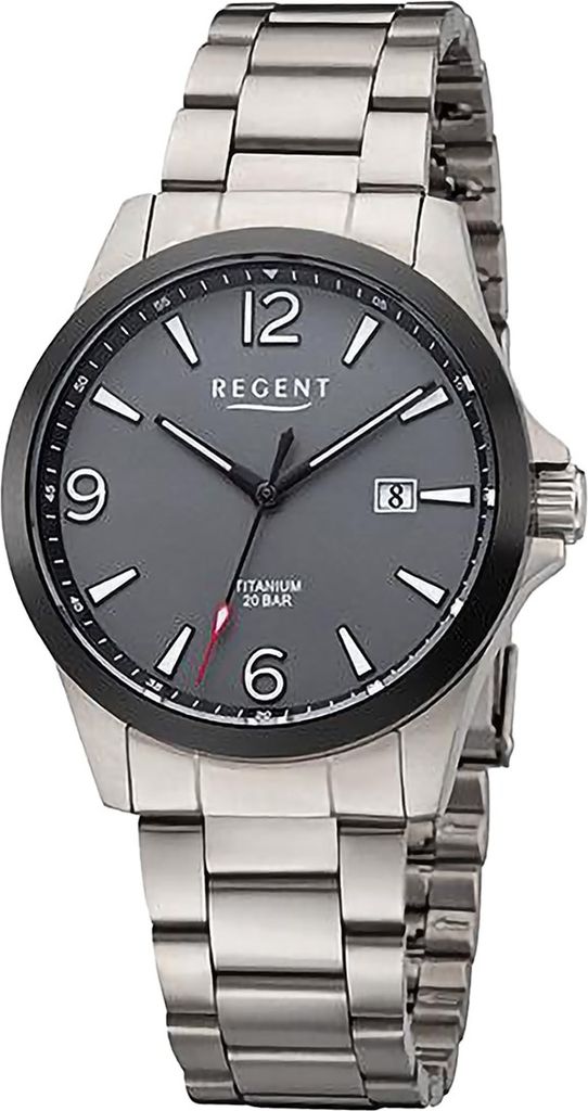 Regent Titan Herren Uhr Armbanduhr Quarz grau Titan-Uhren D2URF1297