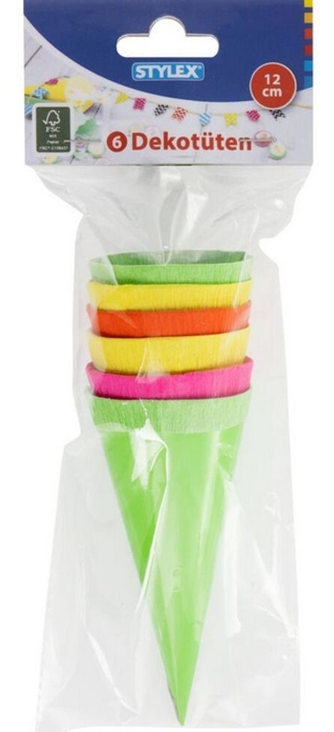 Stylex 47174 Deko-Schultüten NEON 6 Stück, 12 cm lang Produktbild 