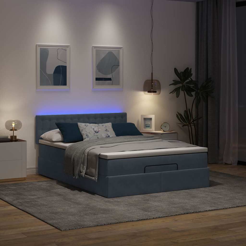 Maison Exclusive - Ottoman-Bett mit Matratze & LEDs Dunkelgrau 140x200 cm Samt