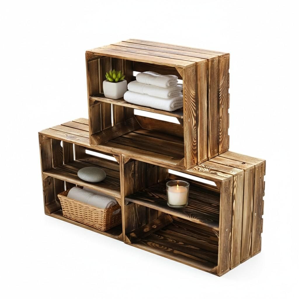 Holzkiste geflammt 50x40x30cm - Regal-Box Obstkiste mit & ohne Zwischenboden