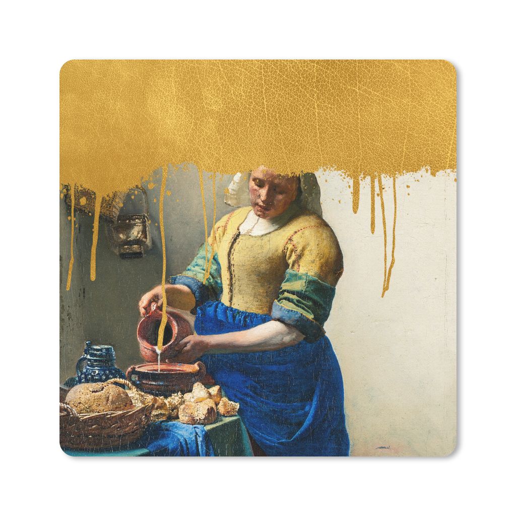 MuchoWow Mauspad Mousepad Milchmädchen - Gold - Vermeer 30x30 cm - Mousepads - Maus Mat - Pad - Mausunterlage - Gaming