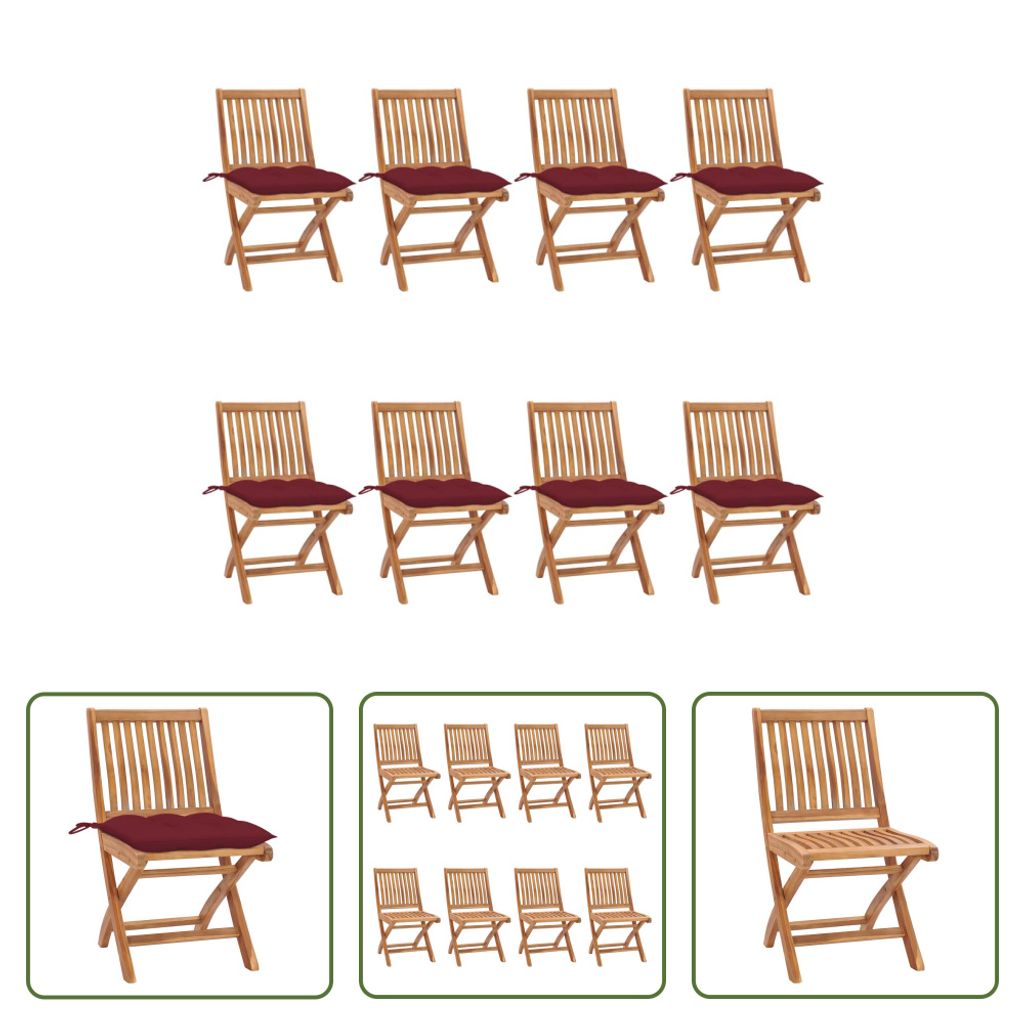 The Living Store Klappbare Gartenstühle mit Kissen 8 Stk. Massivholz Teak