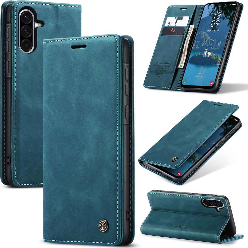 Hülle für Samsung Galaxy A36 Retro Kunstledertasche mit Standfunktion Schutzhülle Blau