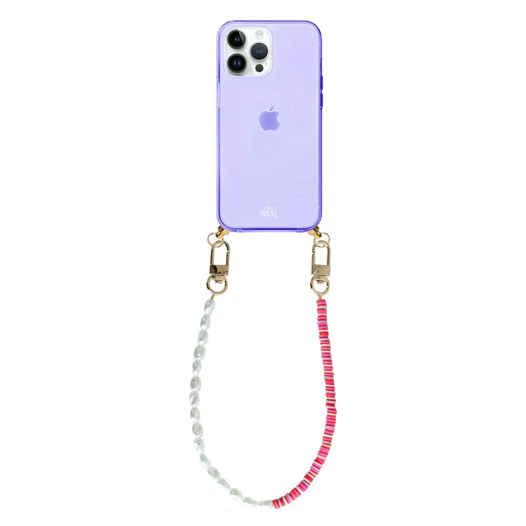 Hülle mit Band - Lila - Island Girl - Kurz - passend für iPhone 14 Pro - Rosa