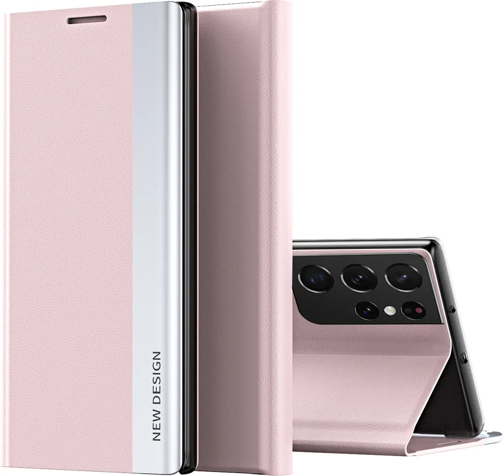 Custodia Galaxy S21 Ultra, LaimTop Finto cuoio Magnetic Flip Stand Custodia per Samsung Galaxy S21 Ultra 5G Rosa