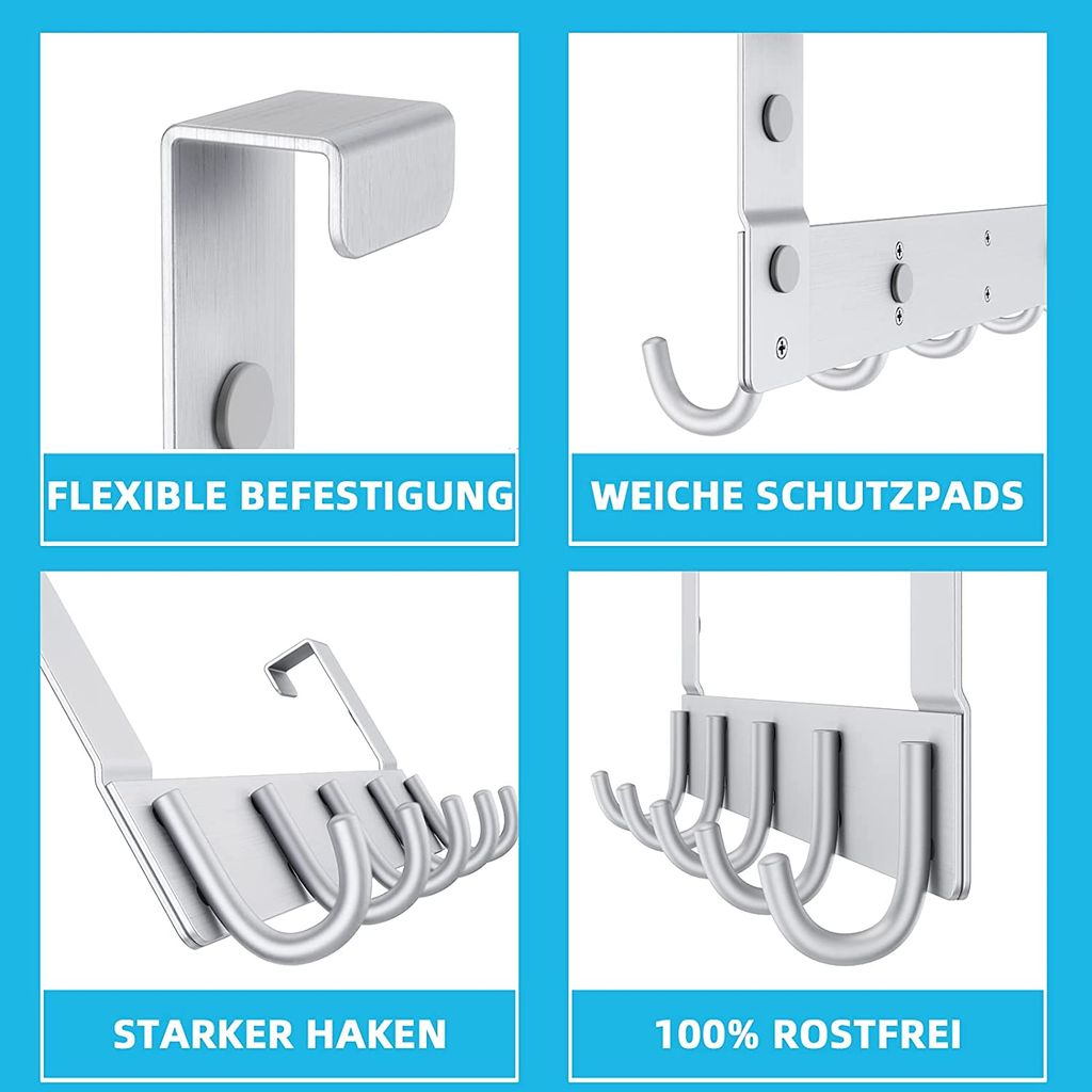 Türhaken, Türgarderobe zum Einhängen mit 5 Haken - Produktbild 4