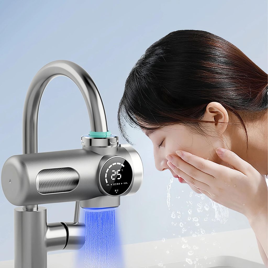 Wasserfilter für Wasserhahn, mit UV blaues Licht und Digitalanzeige, 12-lagiger Entchlorungs- und Sterilisations, 2 Modi, Turbinenwasserkraft