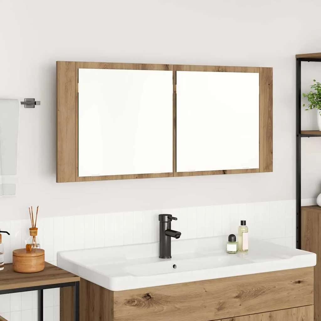 SYFAX™ Armadio Specchio LED Rovere artigianale 100 x 12 x 45 cm
